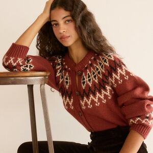NWT Doen Heirloom Clarke Cardigan Burgundy Olympia Fair Isle XS